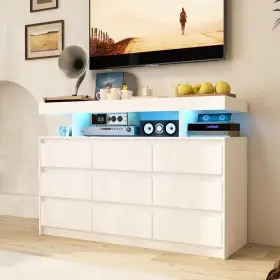 Fufu&gaga 445005312391 White 9-drawers 47.2 Inch Width Chest Of Drawers Sideboard Storage Cabinet Tv