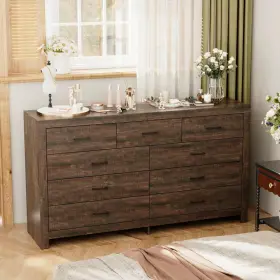 Fufu&gaga 445018113145 Brown 63 Inch W Wooden Dresser Chest Of Drawers With 9-drawers Without Mirror