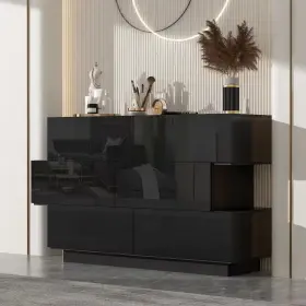 Fufu&gaga 445042320366 46.1 Inch W X 15.7 D 30.7 H High Gloss Black Wood 6-drawer Dresser