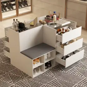 Fufu&gaga 445052482436 White 9-drawers 47.2 Inch Width Bedroom Dresser Jewelry Armoire Makeup Island Wit