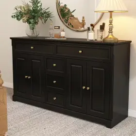 Fufu&gaga 445052816897 5 Drawers Black Wooden Dresser With 4 Doors And Adjustable Shelves 59.1 Inch W X