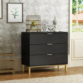 Fufu&gaga 711181214680 3-drawers Black Wood Chest Of Drawers Dresser Vanity Table Storage Cabinet Night