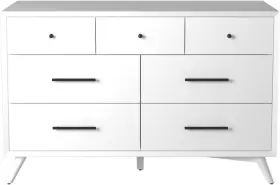 966-w-03 Furniture Flynn Mid Century Modern 7 Drawer Dresser 56 Inch W X 19 D 36.5 H Wh
