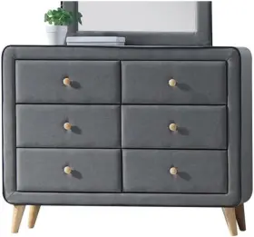 Ac-24525 Furniture Valda 6 Drawer Dresser In Light Gray Fabric #2