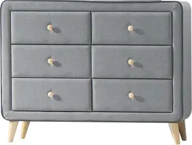 Ac-24525 Furniture Valda 6 Drawer Dresser In Light Gray Fabric
