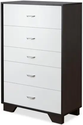 Ac-97368 Furniture Eloy Wooden Rectangular Chest With 5 Storage Drawers In White And Espresso