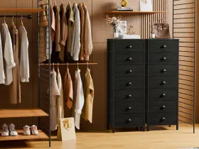 Furnulem 445057119108 Bedroom Dresser Tall Dressers And Chests Of Drawers With 7 Fabric Bins Black Dre #2