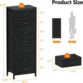 Furnulem 445057119108 Bedroom Dresser Tall Dressers And Chests Of Drawers With 7 Fabric Bins Black Dre #3