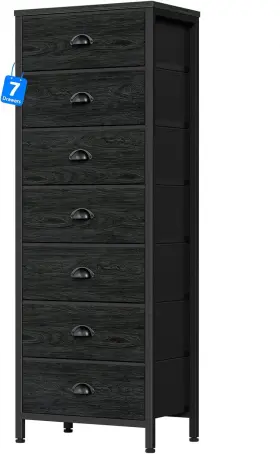 Furnulem 445057119108 Bedroom Dresser Tall Dressers And Chests Of Drawers With 7 Fabric Bins Black Dre