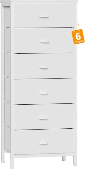 Furnulem 711181518016 White Tall Dresser For Bedroom Vertical Storage Tower Unit And End Tabl