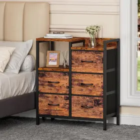 Furnulem 726084869349 5 Drawer Rustic Dressers For Bedroom 2 Tier Shelf Storage Small Fabric Dresser F #2