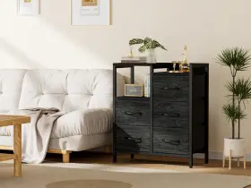 Furnulem 726084887480 5 Drawer Black Dressers For Bedroom 2 Tier Shelf Storage Small Fabric D #2