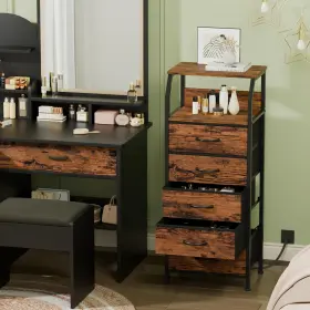 Furnulem 744110908657 5 Drawers Dresser With Charging Station Tall Night Stand Storage Shelf Fa #2