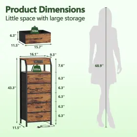 Furnulem 744110908657 5 Drawers Dresser With Charging Station Tall Night Stand Storage Shelf Fa #3