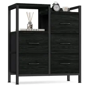 B0cflg2hjg Furnulem 5 Drawer Black Dressers For Bedroom 2 Tier Shelf Storage Small Fabric