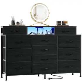 Ds-019-cl-55-p01 Furnulem 55 Inch W Dresser For Bedroom With Led Lights And Power Outlets Black Large 12 St