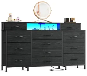 Ds-019-cl-63 Furnulem 63 Inch W Dresser For Bedroom With Led Lights And Power Outlets Black Large