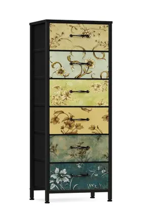 F6dd Furnulem Vertical Dresser 6 Drawers 45 Inch H 15 W 11 D With Fabric Drawer Bins By