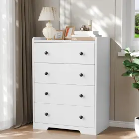 Hk-ds-022-n-4d-1-w-1 Furnulem 4-drawer Dresser For Bedroom - White Wood Chest Of Drawers Closet Storage Cab