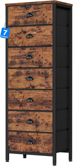 Tyds-7d003 Furnulem Dresser With 7 Drawers Tall Chest Of Industrial Fabric For Bedr