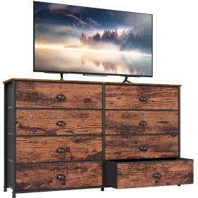 Tyds-8d002-47-rustic Furnulem Long Dresser For Bedroom Tv Stand 55ftft Wide Storage Drawer Unit With