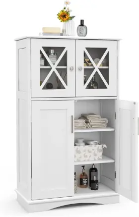 Fu-ba7884 Futada Bathroom Storage Cabinet Freestanding Floor Linen 4 Doors 3 Shelves
