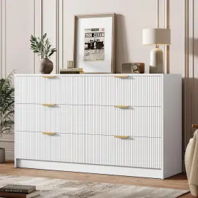 Fuzhou Xianghe Household Products Co. Ltd 445007767731 6 Drawers Dresser For Bedroom - 54 Inch Wide Modern Fluted Double Chest Of W