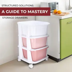 G-rack 060692738372 Plastic 3 Drawer Storage With Wheels - Pink Organizer Bins Dra #2