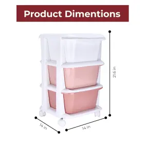 G-rack 060692738372 Plastic 3 Drawer Storage With Wheels - Pink Organizer Bins Dra #3