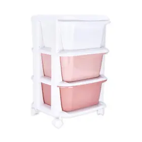 G-rack 060692738372 Plastic 3 Drawer Storage With Wheels - Pink Organizer Bins Dra
