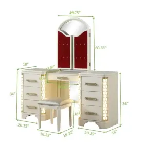 Galaxy Home Furnishings 659436068223 Jasmine Vanity Set With Side Led Lightning Made Wood In Beige