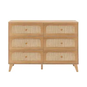 Ganlly 762949164372 Rattan 6 Drawers Dresser For Bedroom Natural Brown Mid-century Modern Organiz
