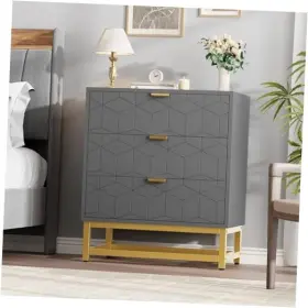 Gaomon 199414899079 3 Drawer Dresser Wood Chest 15.8 Inch D X 23.6 W 27.9 H Drawers Grey