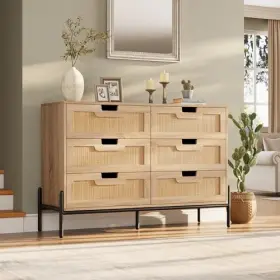 Gaomon 822200363620 Rattan Openwork Grip Chest Of 6 15.7 Inch D X 47.2 W 32.3 H 5 Drawers Oak