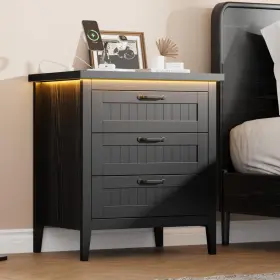 Garvee Xj37079e- 3 Drawer Dresser For Bedroom Small Wooden Dressers Nightstand With Power Ou