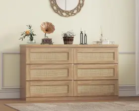 13adjoqm-zh-0oodf Garveehome Rattan Dresser For Bedroom With 6 Drawers 47 Inch Modern Farmhouse Wide Chest Of