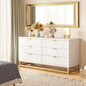 Garveehome 198290763115 White Dresser 6 Drawer For Bedroom Wood Chest Of Drawers M