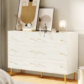 Garveehome 199641906410 Farmhouse 6 Drawers Dresser For Bedroom 47.2 Inch Wide White Wood Rustic