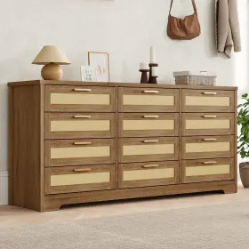 34737few-zh-01cv55d Garveehome 12 Drawer Dresser For Bedroom Modern Farmhouse Rattan Chest Of Drawers Wood