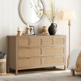 8p4lchdvfcsurvum15i7uaj8l Garveehome 6 Drawer Dresser Rattan For Bedroom With Metal Handles Farmhouse Wo