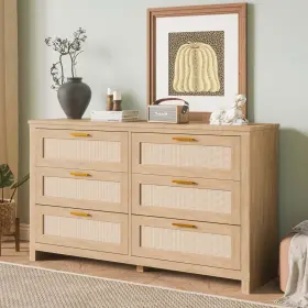 Gtmvrm7rjd Garveehome Rerm0co 4hq4y 6 Drawer Rattan Dresser For Bedroom Natural Wood Chest With Ample St