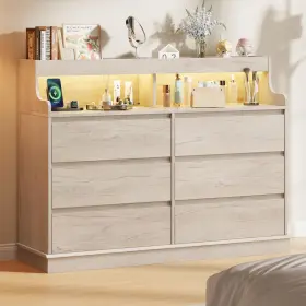 Gv-6d-dd-o-xcl-22o Garveehome Dresser For Bedroom 6 Drawer With Led Lights And Charging Station W