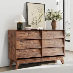 Jkqxhs8kvzhsyqeeg Garveehome 6-drawer Dresser For Bedroom 47.2 In Wide Mid Century Chest Of Drawers Wood