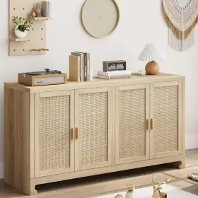 0zdd0otqawse6d Garveehome Lyr-gara1-pho 60 Inch Farmhouse Rattan Buffet Cabinet 4-door Woven Storage Sideboard