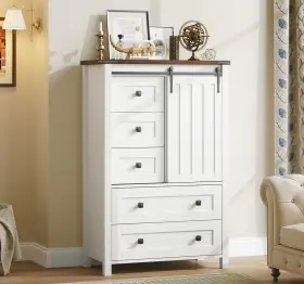 Onls-efvz72j0gqaceea Garveehome Farmhouse 5 Drawer Dresser For Bedroom 48 Inch Tall Wood Chest Of