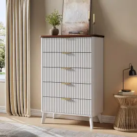 Rq-sc-mcc-dresser005-5wk693a Garveehome Fluted Dresser For Bedroom With 5 Deep Drawers 47.2 Inch Tall Chest Of