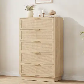 Wqfh8jmrf84mzusfqcpqag82z Garveehome 5 Drawer Rattan Dresser For Bedroom Integrated Cabinet Body Legs Wood
