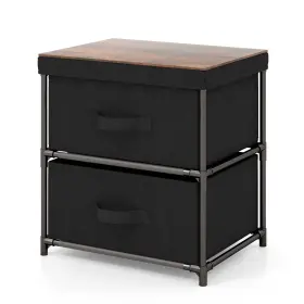 Giantex Gt10128-jz Nightstand With 2 Fabric Drawers Small Storage Dresser Metal Frame And