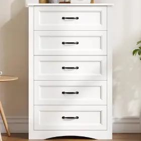 Gizoon 313052315351 5 Drawer Dresser White Wood Chest Of Drawers For Bedroom 43.3 Inch Large Capacity