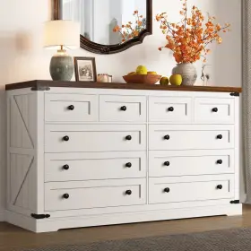 Gracie Oaks 445016418488 Farmhouse Double Dresser Chest Of Drawers Bedroom Storage Organizer Wood White